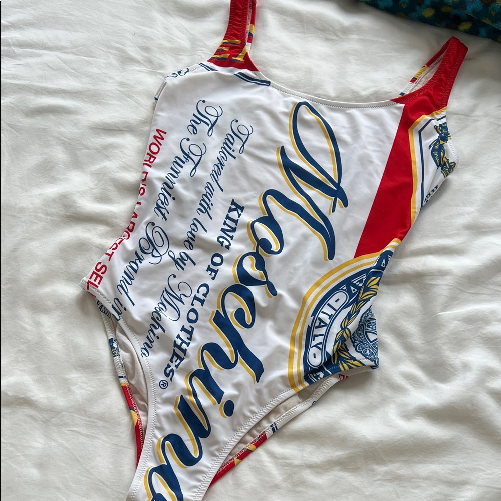 Moschino Red and White Budweiser inspired one piece